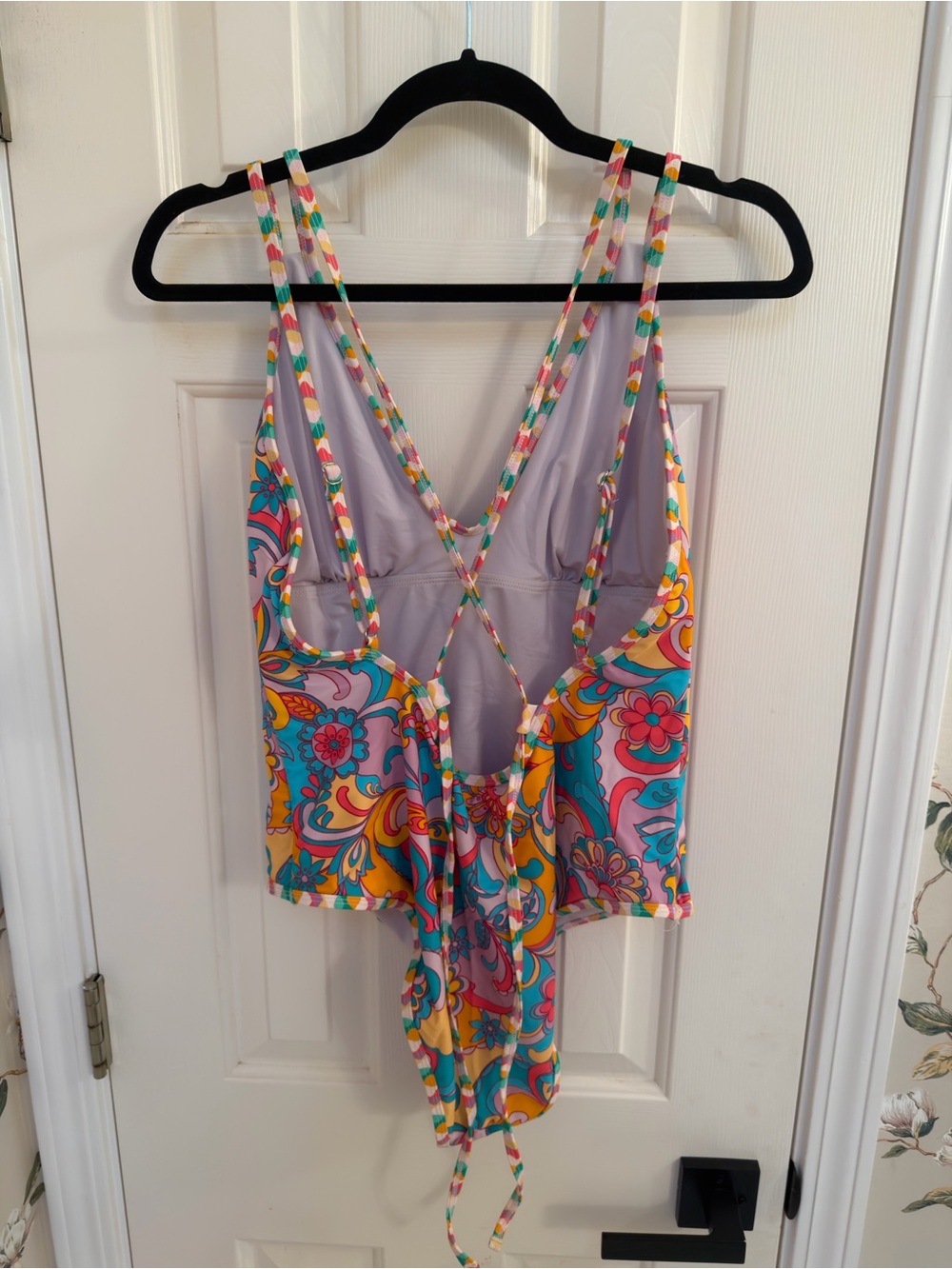 Cupshe Boho Wavy Paisley Strappy Tie Back One-Piece Swimsuit - Picture 6 of 8